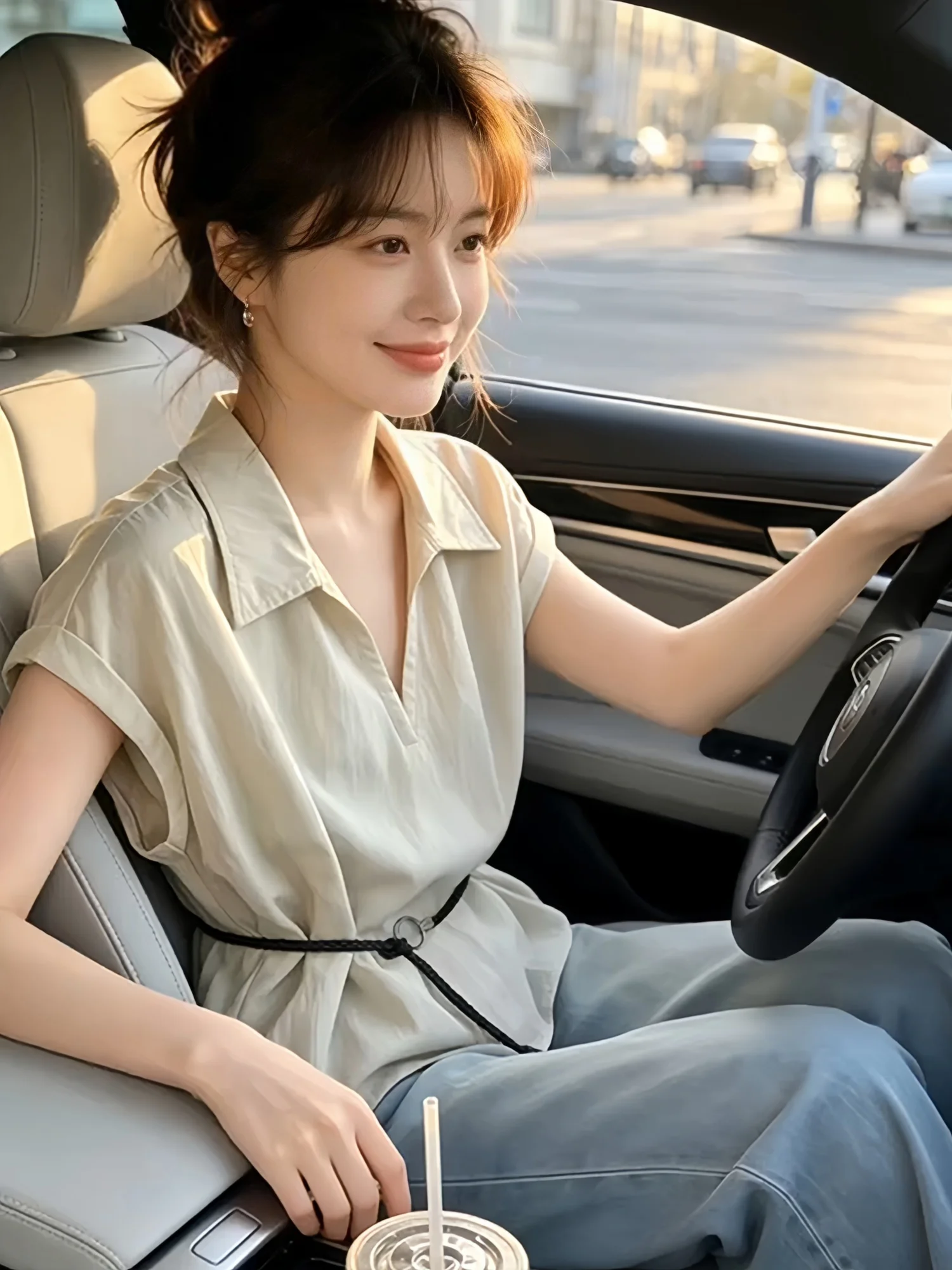 V-Neck Short Sleeve Shirt Women's Casual Loose Fit Belted Waist Cinching Summer New Style plus Size Fashion Top
V-Neck Short Sleeve Shirt Women's Casual Loose Fit Belted Waist Cinching Summer New Style plus Size Fashion Top