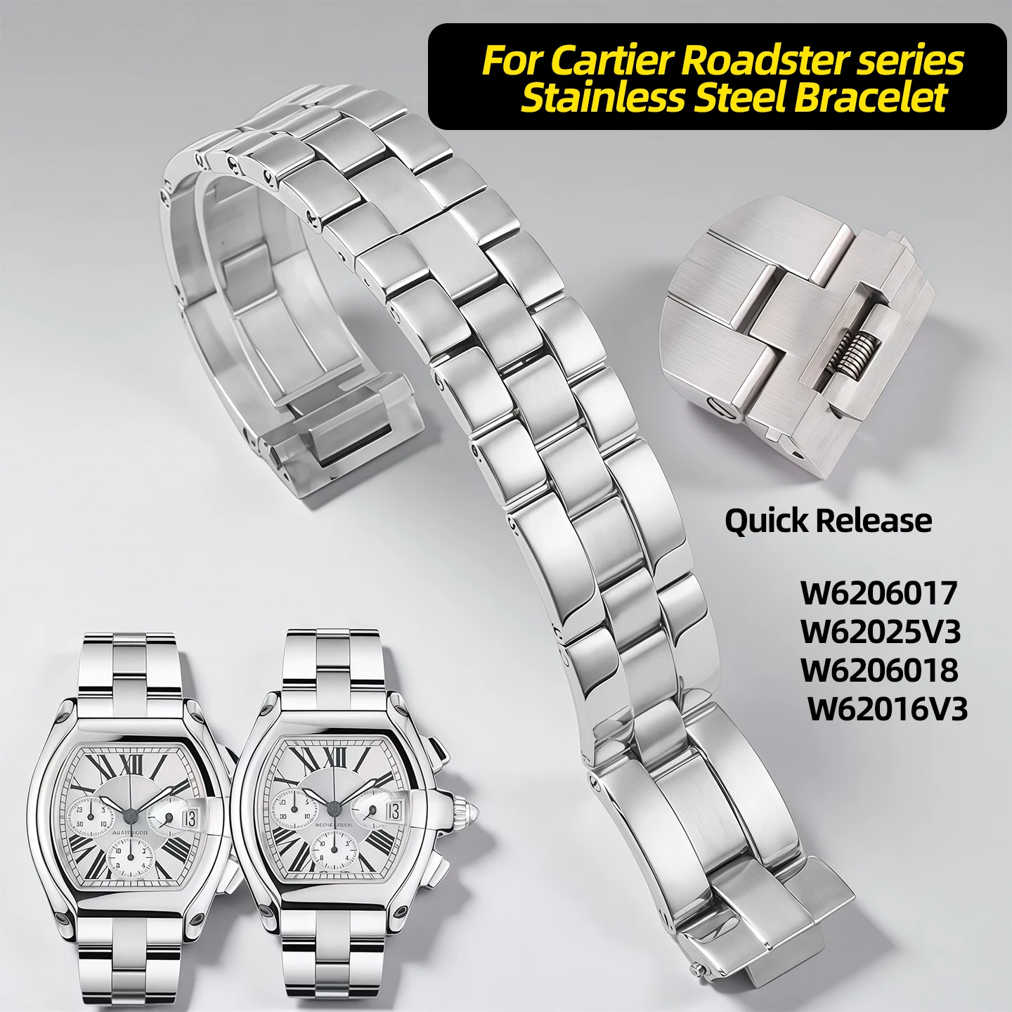 For Cartier Roadster series 19mm Quick Release Metal Watch Band Premium Stainless Steel Bracelet W6206017 W62025V3 W6206018
For Cartier Roadster series 19mm Quick Release Metal Watch Band Premium Stainless Steel Bracelet W6206017 W62025V3 W6206018