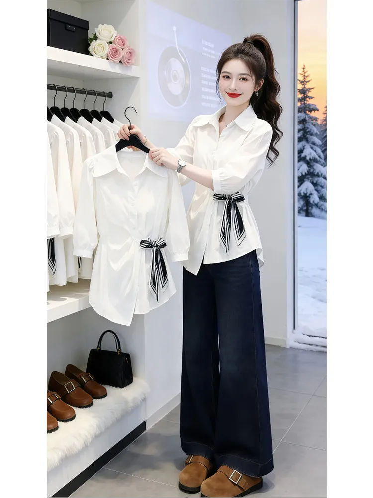 Comfortable Women's Shirt Knot Waist-Cinching Belted Casual Style Loose Fit Seven-Quarter Sleeve Classic Collar Top
Comfortable Women's Shirt Knot Waist-Cinching Belted Casual Style Loose Fit Seven-Quarter Sleeve Classic Collar Top