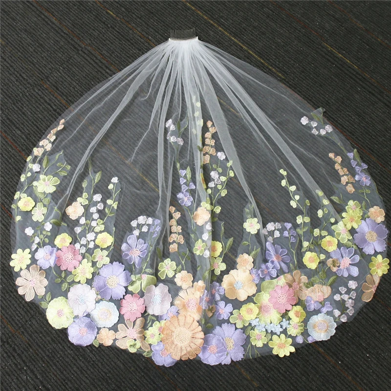 3 D Floral Bridal Wedding Veils With Comb Accessories Short for Bride Unique Colorful Lilac Purple Flowers Green Leaves Tulle
3 D Floral Bridal Wedding Veils With Comb Accessories Short for Bride Unique Colorful Lilac Purple Flowers Green Leaves Tulle