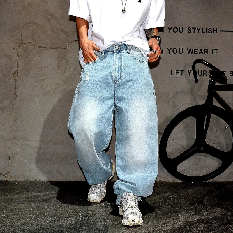 Y2K Men's Light Blue Denim Pants, Vintage Style, Loose Fit, Straight, Wide Leg, Versatile, Daily Casual
Y2K Men's Light Blue Denim Pants, Vintage Style, Loose Fit, Straight, Wide Leg, Versatile, Daily Casual