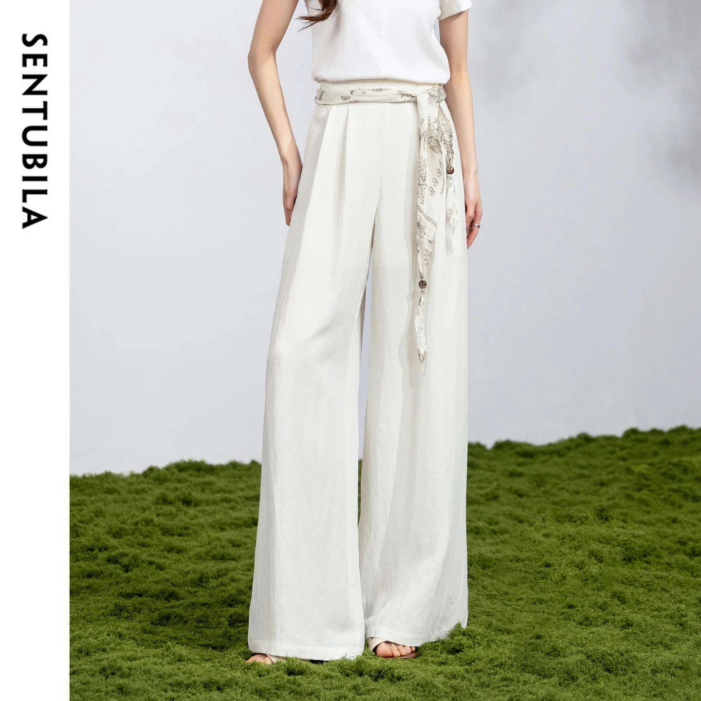SENTUBILA Minimalist Wide Leg Pant for Women White Elastic Waist Detachable Bohemian Print Scarf Loose Casual Trousers 162KD3888
SENTUBILA Minimalist Wide Leg Pant for Women White Elastic Waist Detachable Bohemian Print Scarf Loose Casual Trousers 162KD3888