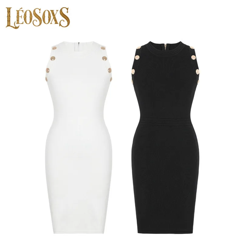LEOSOXS Butt Wrap Slim Knitted Dress Gold Buttons Women's Summer Dresses Long Sleeveless Elasticity Dress Back Zipper Clothing
LEOSOXS Butt Wrap Slim Knitted Dress Gold Buttons Women's Summer Dresses Long Sleeveless Elasticity Dress Back Zipper Clothing
