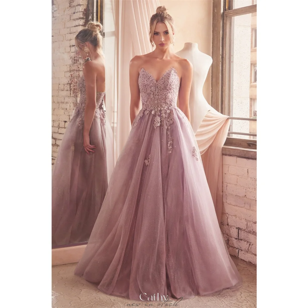 Cathy V Neck Lace Appliques Glitter Prom Dress Strapless Side Slit Corset vestidos de noiva Customize A-line Floor-length Formal
Cathy V Neck Lace Appliques Glitter Prom Dress Strapless Side Slit Corset vestidos de noiva Customize A-line Floor-length Formal