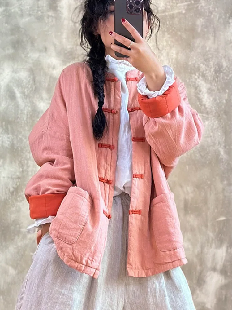 Women's Thickened Cotton Linen Jacket with Button Pocket Long Sleeve Stand Collar Coat Winter Warm Cottonwear Retro Style
Women's Thickened Cotton Linen Jacket with Button Pocket Long Sleeve Stand Collar Coat Winter Warm Cottonwear Retro Style