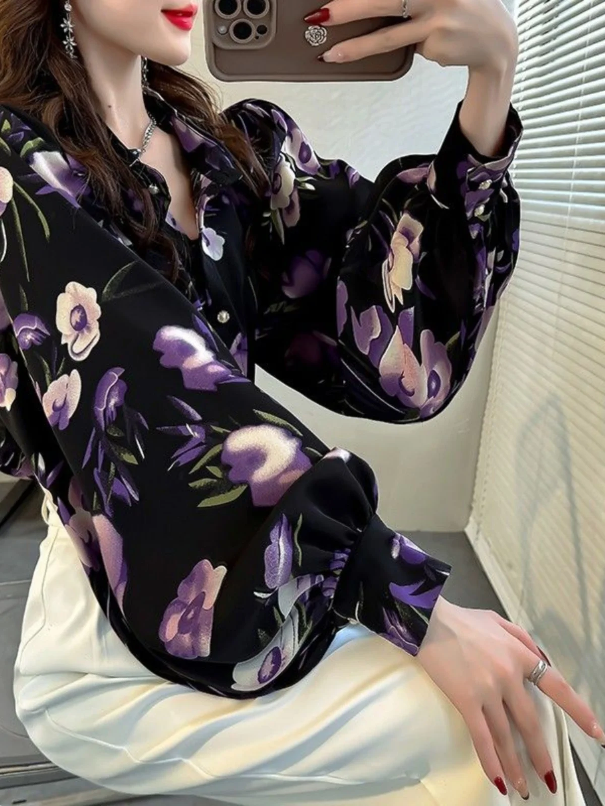 Ele Purple Floral Print irt Loose Lantern Sve Women's Faion Autumn Top Dr Brand Polyester Long Sve
Ele Purple Floral Print irt Loose Lantern Sve Women's Faion Autumn Top Dr Brand Polyester Long Sve