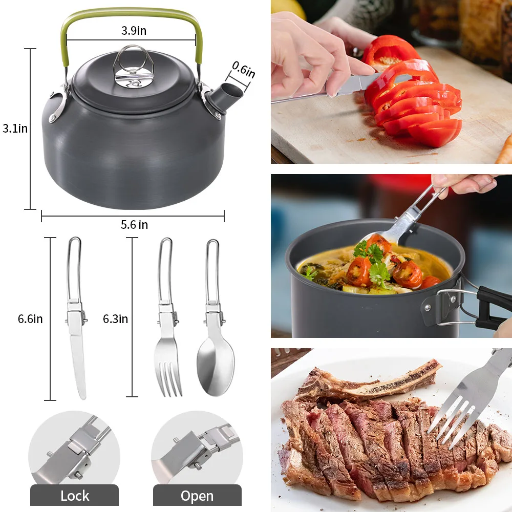 Camping Cookware Set Lightweight Portable Pan Kettle Cups Spoon Fork Cutter for Picnic Hiking Foldable Teapot Travel Cooking Set 
Camping Cookware Set Lightweight Portable Pan Kettle Cups Spoon Fork Cutter for Picnic Hiking Foldable Teapot Travel Cooking Set