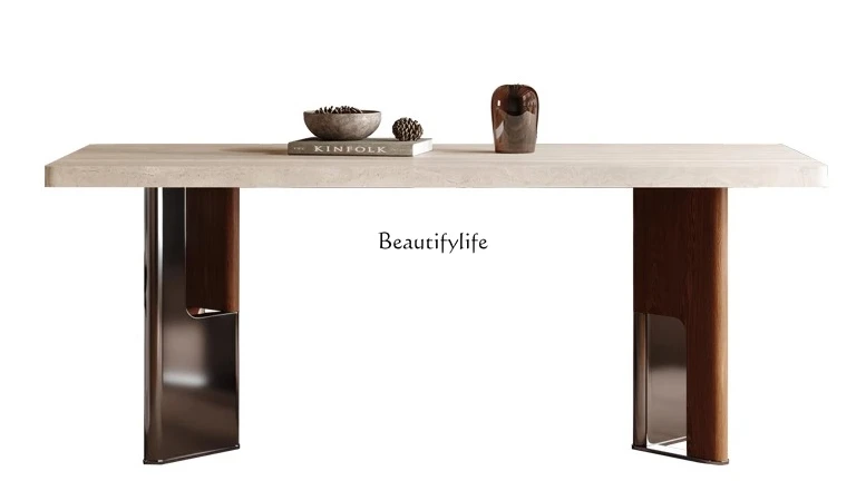 Medieval travertine rock slab dining table and chairs Modern minimalist designer home solid wood dining table
Medieval travertine rock slab dining table and chairs Modern minimalist designer home solid wood dining table