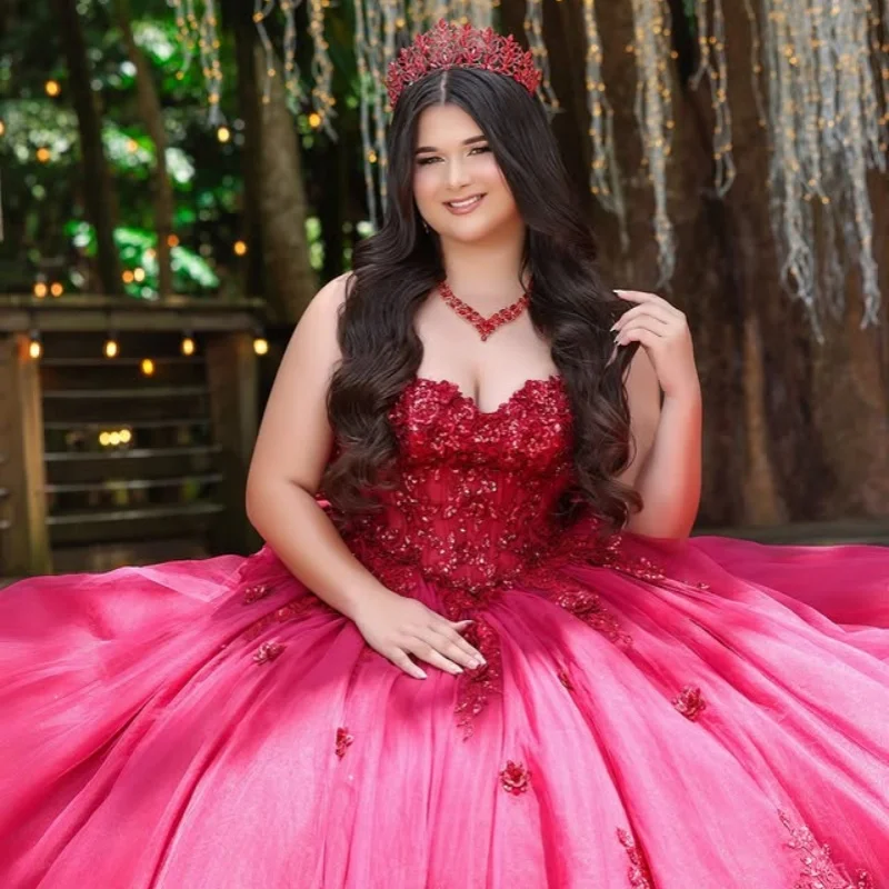 Customized Rose Red Quinceanera Dresses Off the Shoulder glitter applique Tull 3D flower Long tail Bow Vestido 15 Quinceanera
Customized Rose Red Quinceanera Dresses Off the Shoulder glitter applique Tull 3D flower Long tail Bow Vestido 15 Quinceanera