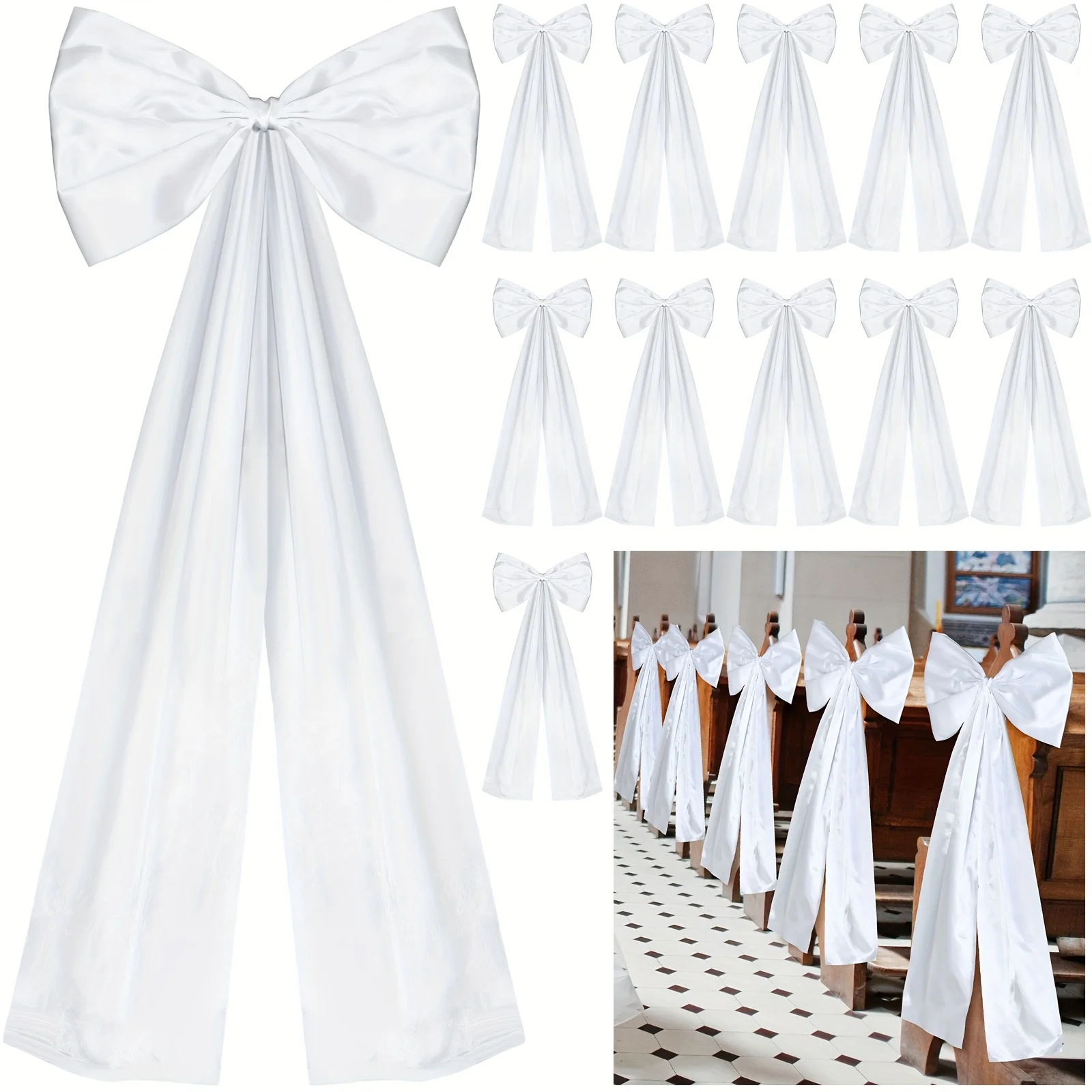12pcs Large 12x26 Inch Satin Ribbon Wedding Pew Bows with Long Tails - Elegant Aisle Decor for Bridal Showers, Receptions & Ceremonies (White), Wedding Decorations, Ceremony Embellishments, Sophisticated Design, Luxurious Appearance, Smooth Texture
12pcs Large 12x26 Inch Satin Ribbon Wedding Pew Bows with Long Tails - Elegant Aisle Decor for Bridal Showers, Receptions & Ceremonies (White), Wedding Decorations, Ceremony Embellishments, Sophisticated Design, Luxurious Appearance, Smooth Texture