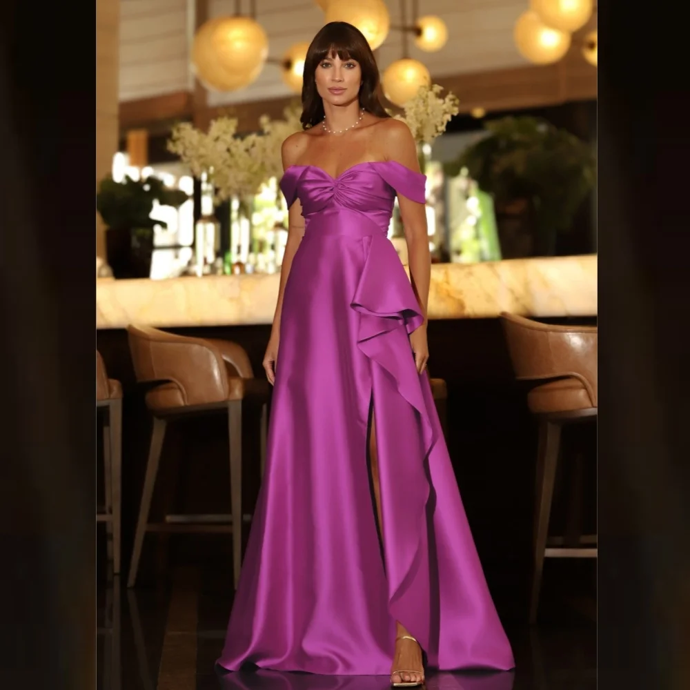 Customized Satin Draped Pleat Ruched Formal Evening A-line Off-the-shoulder Bespoke Occasion Gown Long Dresses
Customized Satin Draped Pleat Ruched Formal Evening A-line Off-the-shoulder Bespoke Occasion Gown Long Dresses