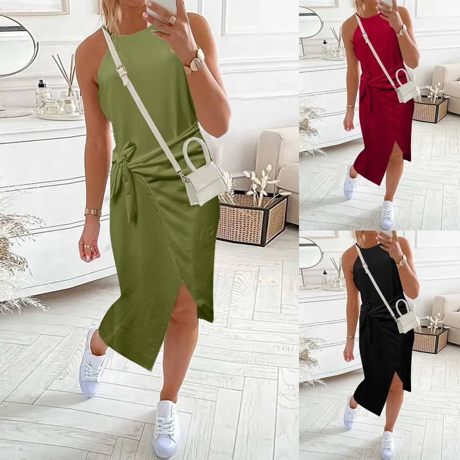 【New style】Dress women's summer round neck sleeveless vest solid color split dress women's lacing irregular skirt
【New style】Dress women's summer round neck sleeveless vest solid color split dress women's lacing irregular skirt