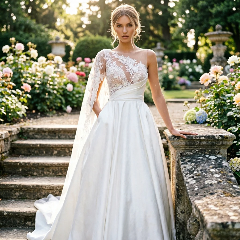 Customized Luxury One Shoulder Wedding Dress Lace Applique Bodice Satin A-Line Sleeves Court Train Bridal Gown Vestidos De Novia
Customized Luxury One Shoulder Wedding Dress Lace Applique Bodice Satin A-Line Sleeves Court Train Bridal Gown Vestidos De Novia