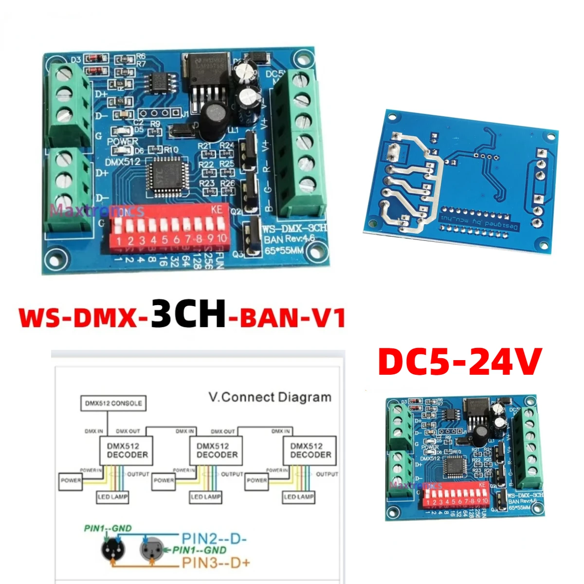 DMX-3CH-BAN-V1 Высококачественный светодиодный декодер DMX512, 3-канальная плата управления RGB MAX 15A для модулей светодиодных лент, лампа постоянного тока 5-24 В
DMX-3CH-BAN-V1 Высококачественный светодиодный декодер DMX512, 3-канальная плата управления RGB MAX 15A для модулей светодиодных лент, лампа постоянного тока 5-24 В