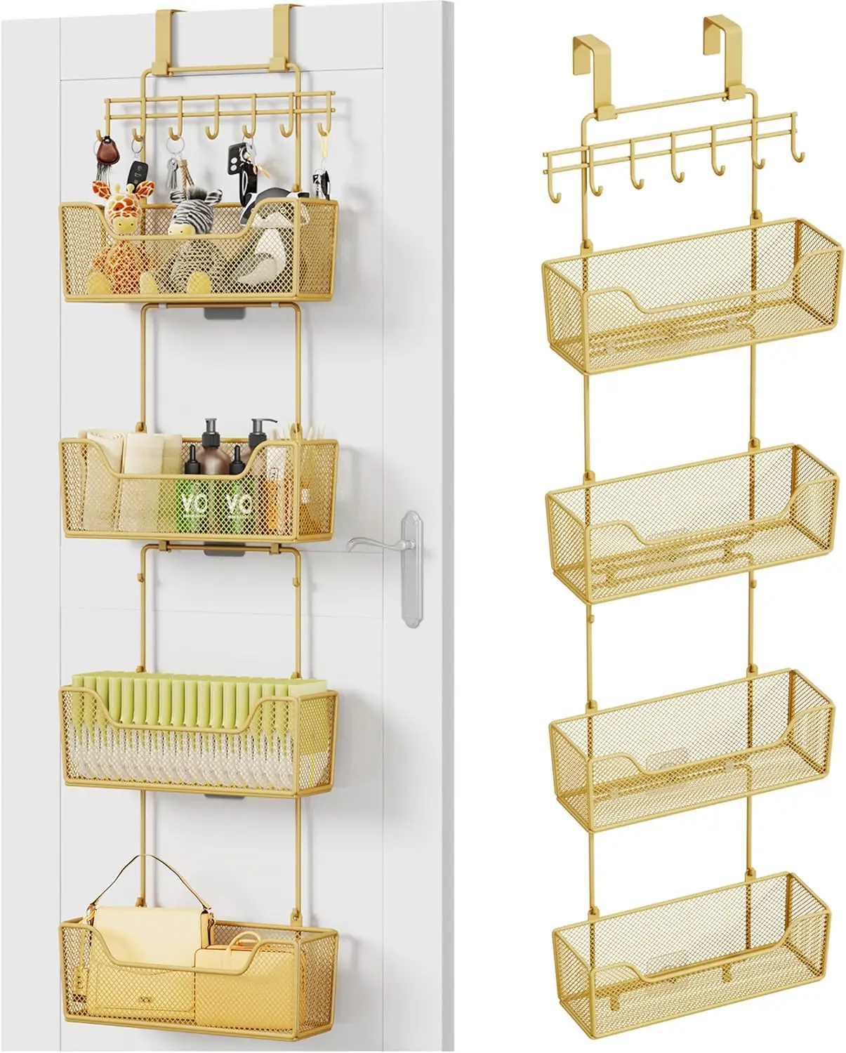 Over The Door Organizer with 4 Large Metal Baskets and Adjustable Hooks for Bathroom, Bedroom, Kitchen Storage
Over The Door Organizer with 4 Large Metal Baskets and Adjustable Hooks for Bathroom, Bedroom, Kitchen Storage