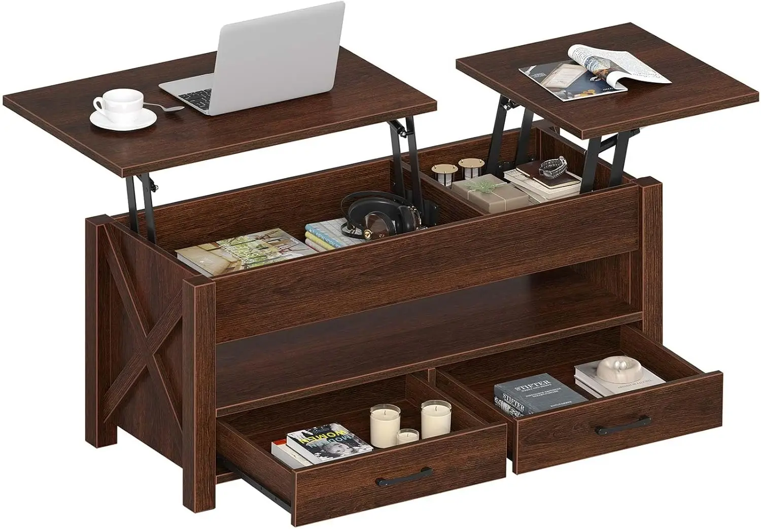 Coffee Table, 47.2' Lift Top Coffee Table with 2 Storage Drawers and Hidden Compartment, Farmhouse
Coffee Table, 47.2' Lift Top Coffee Table with 2 Storage Drawers and Hidden Compartment, Farmhouse