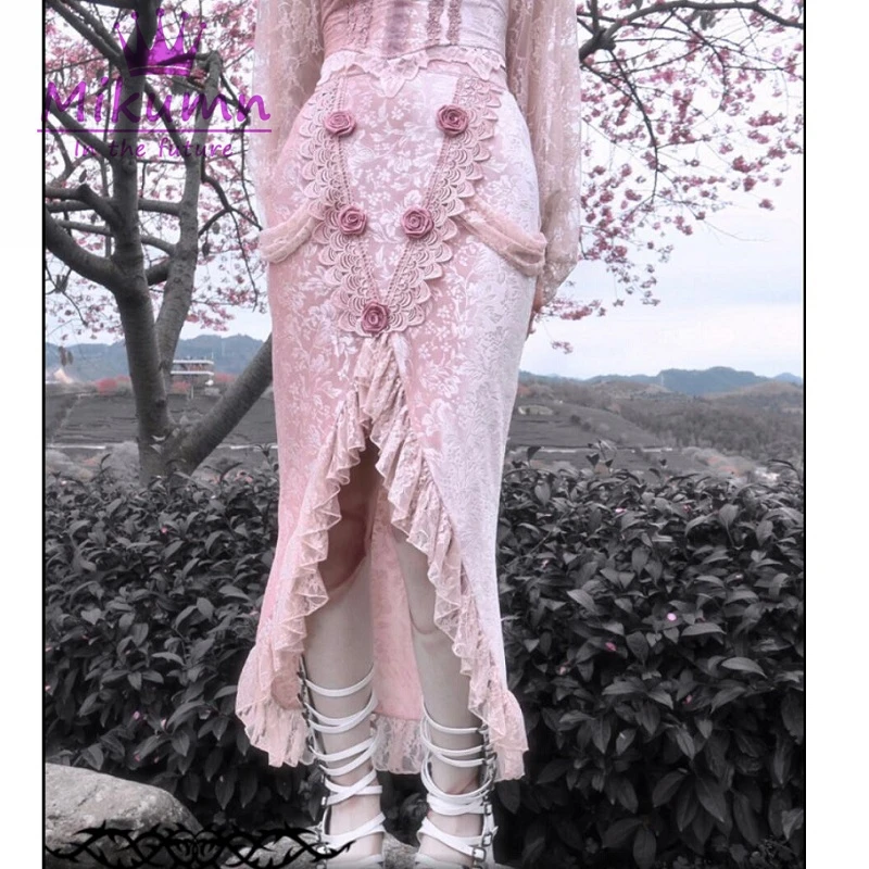 Romantic Pink Rose Velvet Lace High Waist Slim Asymmetric Gothic Long Skirts Women Faldas Mujer Moda
Romantic Pink Rose Velvet Lace High Waist Slim Asymmetric Gothic Long Skirts Women Faldas Mujer Moda