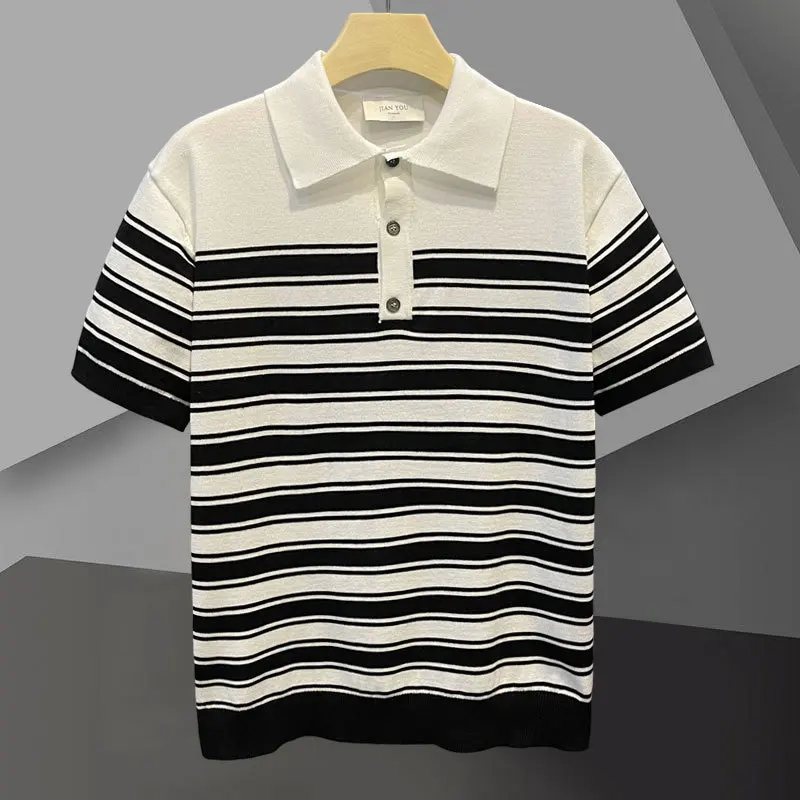 Lapel Ice Silk Knitted Short Sleeve Slim Contrast Breathable T-shirt British High-end POLO Shirt Men's New Summer Casual Polo
Lapel Ice Silk Knitted Short Sleeve Slim Contrast Breathable T-shirt British High-end POLO Shirt Men's New Summer Casual Polo