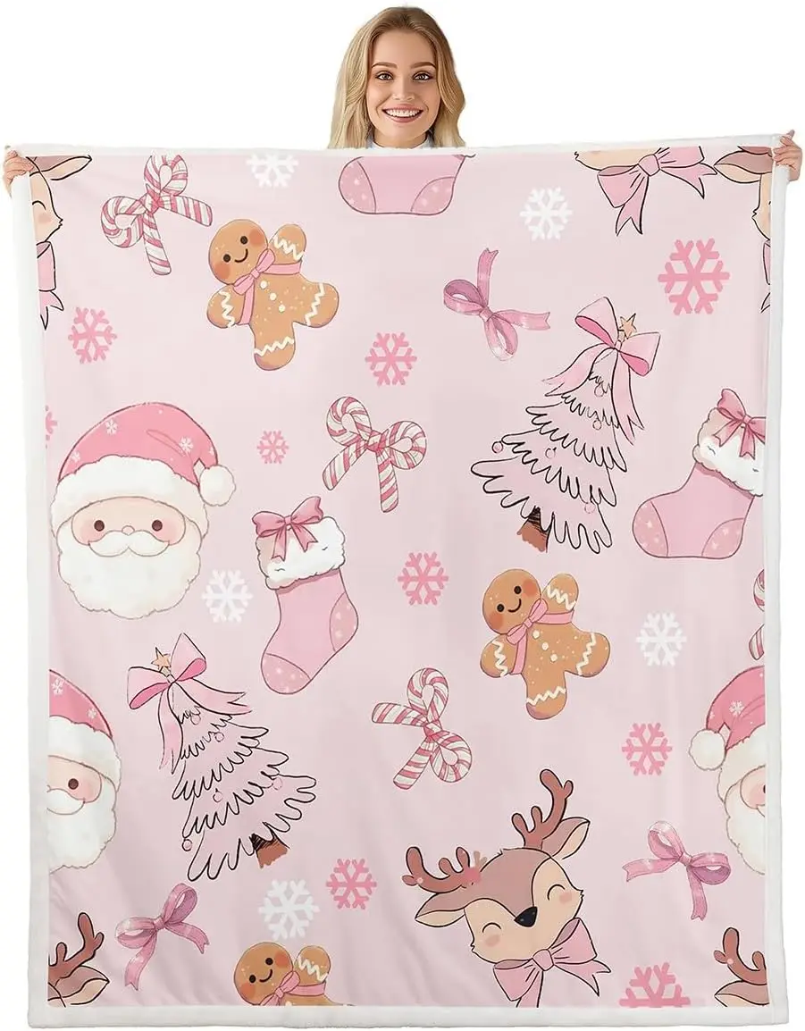 Флисовое одеяло Санта-Клауса, детское теплое плюшевое одеяло из шерпа с бантом, снежинки, пряничный человечек, нечеткий плюшевый плед с розовым бантом, Рождество
Флисовое одеяло Санта-Клауса, детское теплое плюшевое одеяло из шерпа с бантом, снежинки, пряничный человечек, нечеткий плюшевый плед с розовым бантом, Рождество