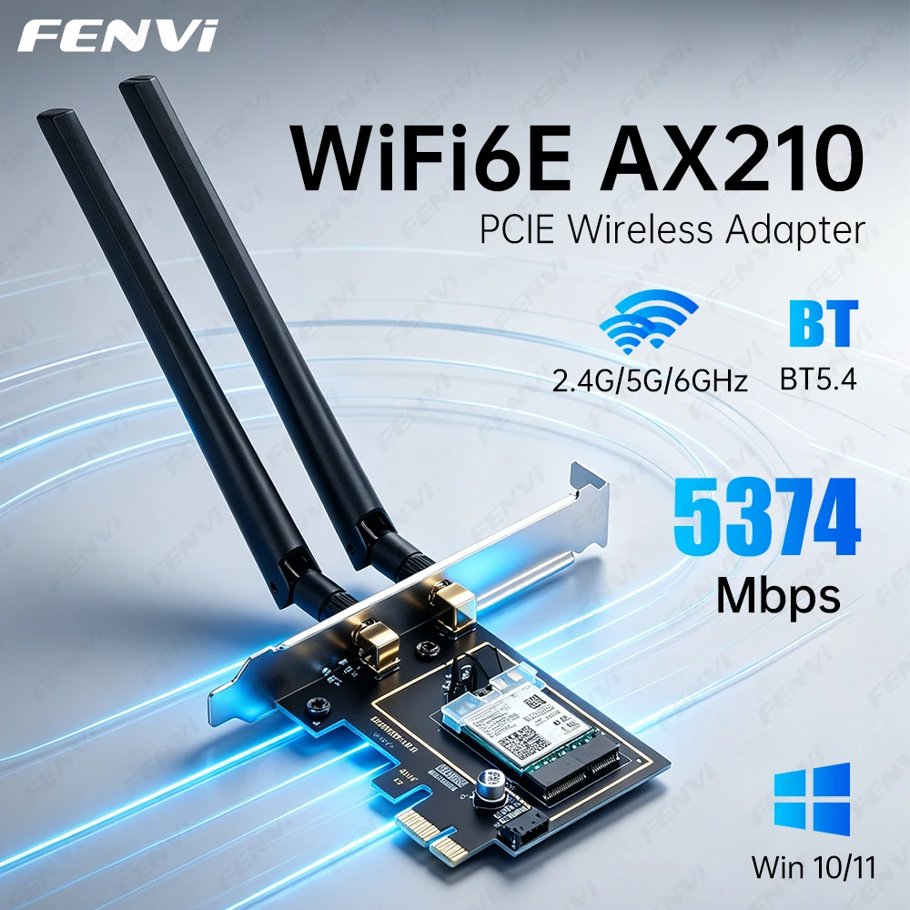 WiFi 6E AX210 PCI-E Adapter BT 5.3 5374Mbps Tri-band 2.4G/5G/6Ghz 802.11AX Wireless Network Wi-Fi 6 Card For PC Windows 10/11
WiFi 6E AX210 PCI-E Adapter BT 5.3 5374Mbps Tri-band 2.4G/5G/6Ghz 802.11AX Wireless Network Wi-Fi 6 Card For PC Windows 10/11