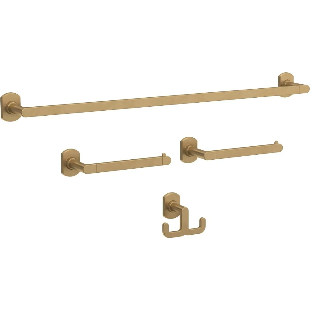 Набор для ванной комнаты из 4 предметов из атласа и золота с выдвижной вешалкой для полотенец, держателем для туалетной бумаги и крючком
Набор для ванной комнаты из 4 предметов из атласа и золота с выдвижной вешалкой для полотенец, держателем для туалетной бумаги и крючком