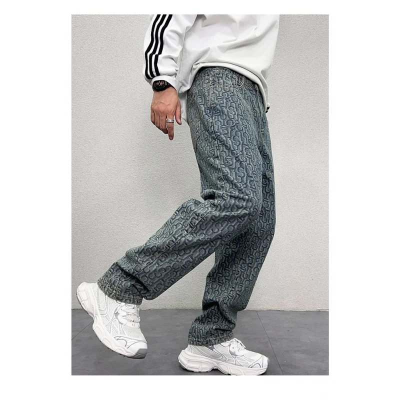 Hip-Hop Street Design Full Printed Washed-out Vintage Wide Leg Jeans Men's American Style Trend Loose Casual Straight Trousers
Hip-Hop Street Design Full Printed Washed-out Vintage Wide Leg Jeans Men's American Style Trend Loose Casual Straight Trousers