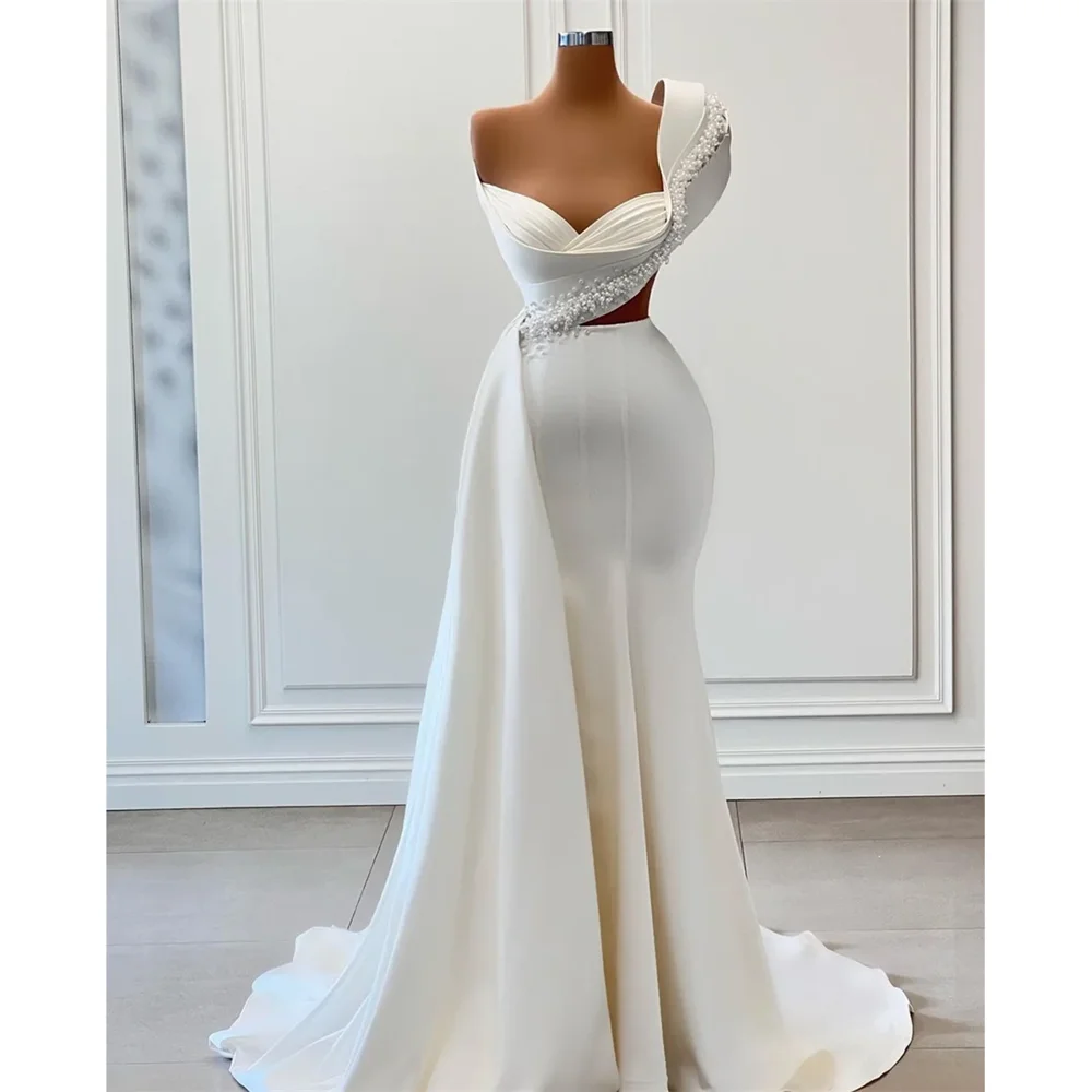 Elegant Evening Dresses White Pleated Satin Beaded Sleeveless Sweetheart Mermaid Gowns Layered Floor Length Party Dresses
Elegant Evening Dresses White Pleated Satin Beaded Sleeveless Sweetheart Mermaid Gowns Layered Floor Length Party Dresses