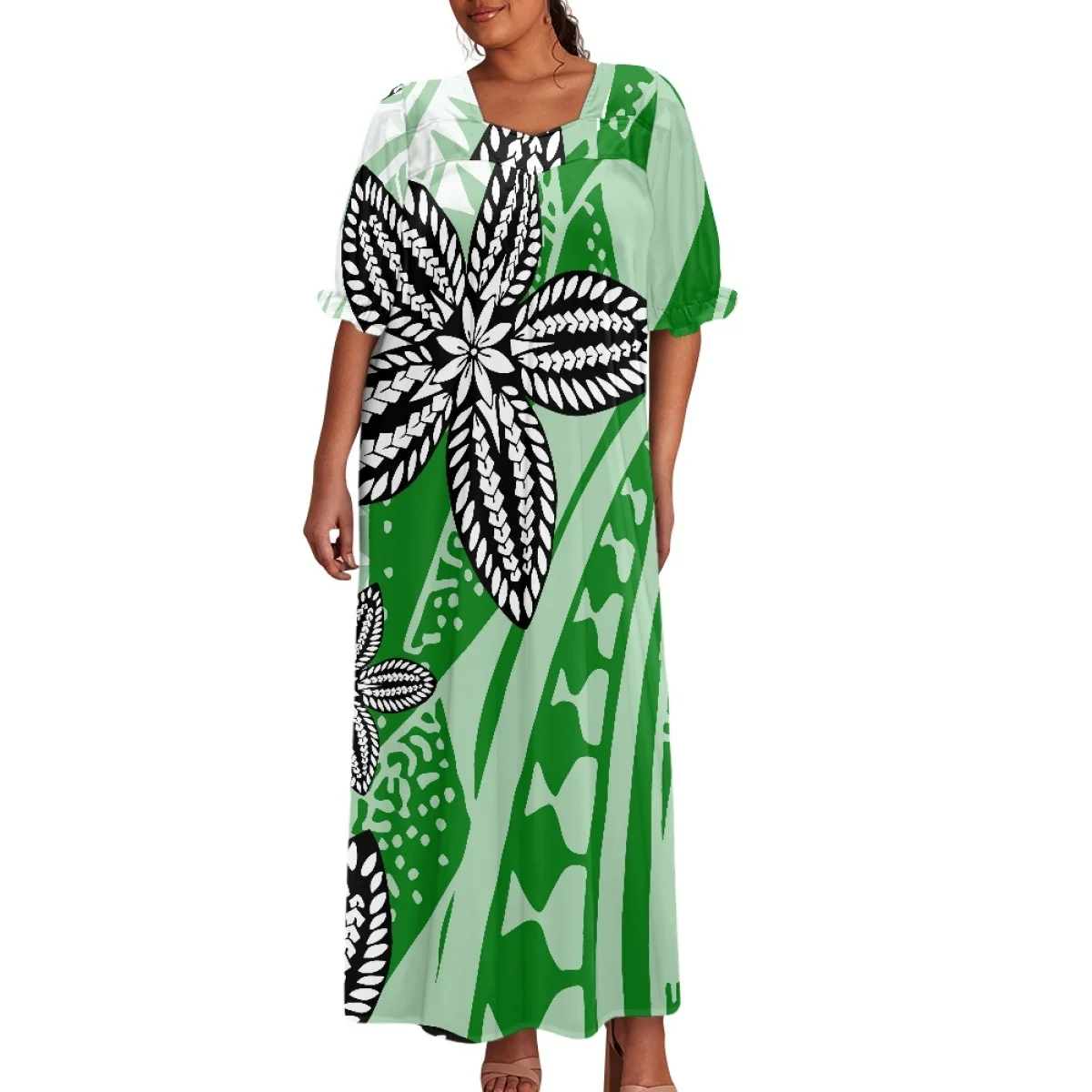 Hot summer beachwear design puff sleeves Polynesian designer sweet large size straight long wood dress Pacific island casual
Hot summer beachwear design puff sleeves Polynesian designer sweet large size straight long wood dress Pacific island casual