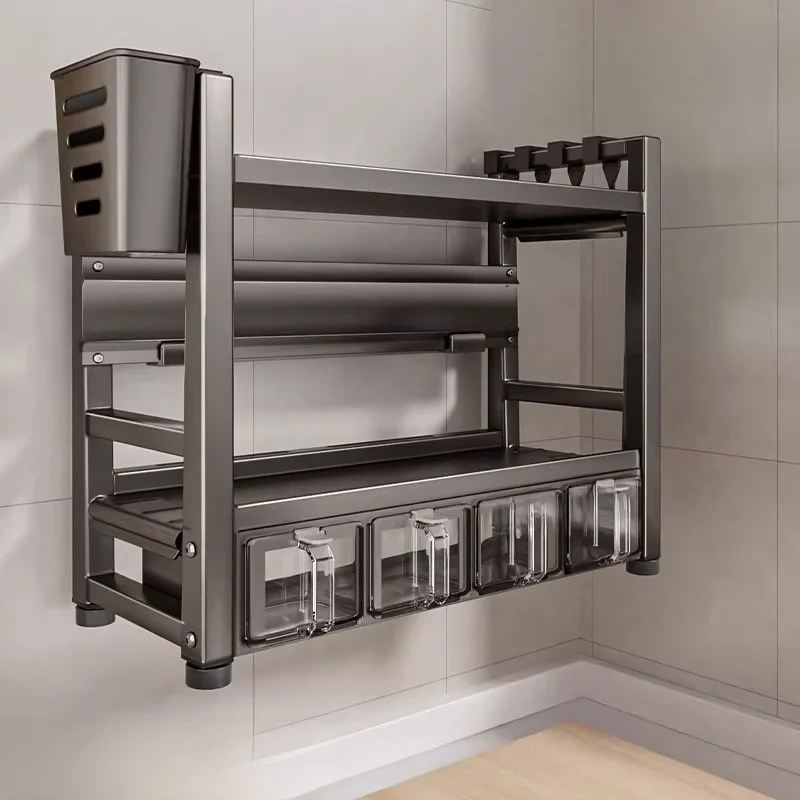 Kitchen Wall Mounted Storage Rack Multi-Function Seasoning Set Oil Salt Sauce Spice Box Can Wall Hanging Shelf Organizer
Kitchen Wall Mounted Storage Rack Multi-Function Seasoning Set Oil Salt Sauce Spice Box Can Wall Hanging Shelf Organizer