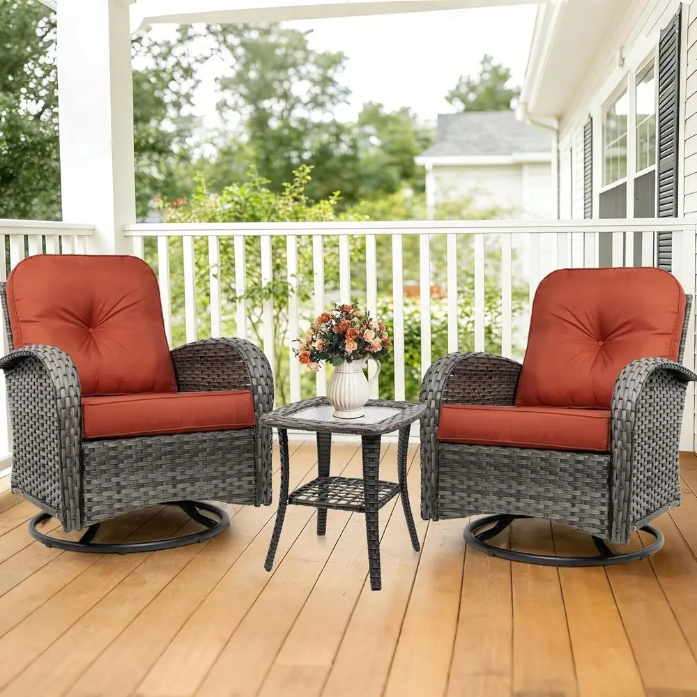 Weather-Resistant 3-Piece Patio Bistro Set with Swivel Rocker and Glider Chairs, Red
Weather-Resistant 3-Piece Patio Bistro Set with Swivel Rocker and Glider Chairs, Red