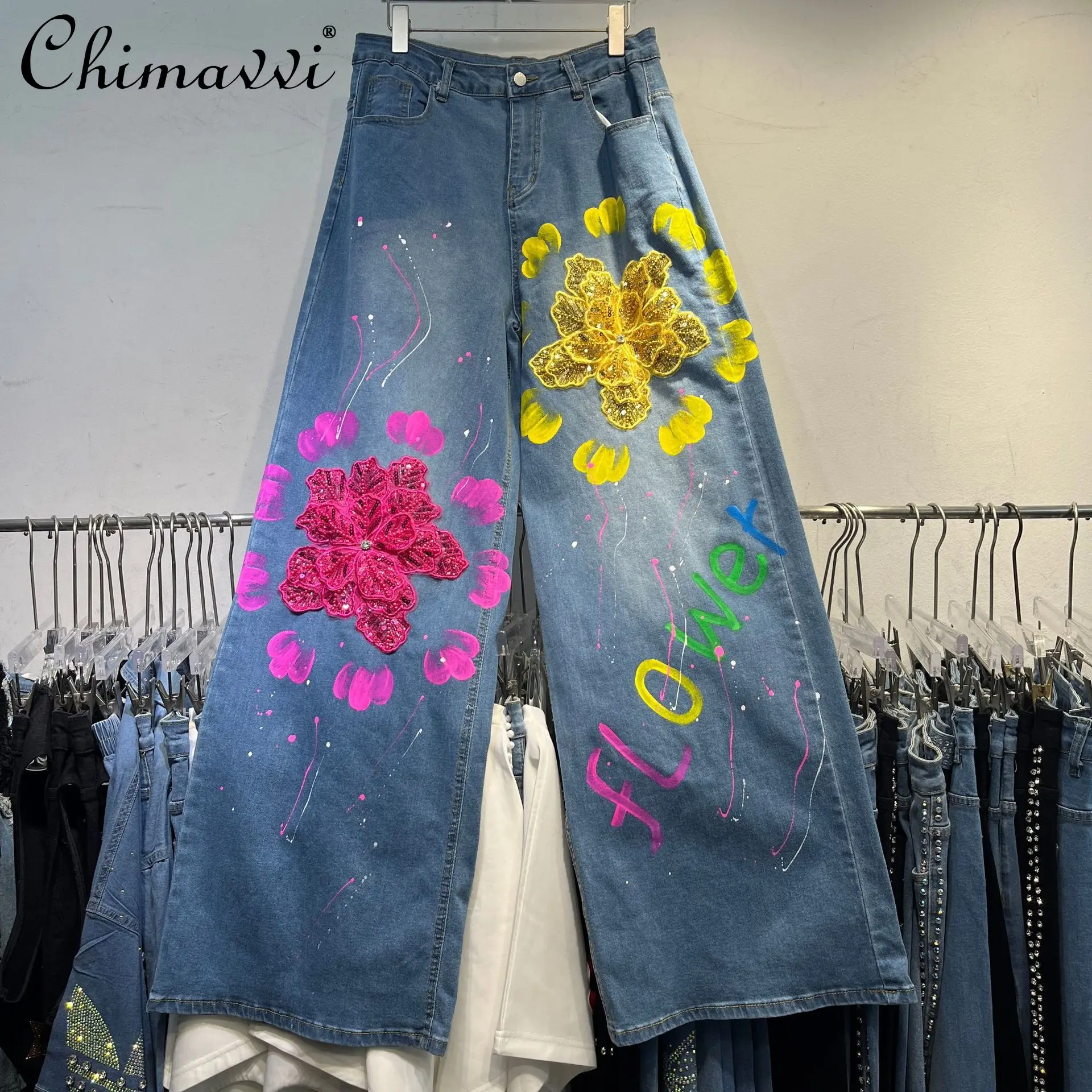 Heavy Craft Three-Dimensional Large Flower Jeans for Women 2025 Autumn New Fashion Hand-Painted Letter Straight Wide-Leg Jeans
Heavy Craft Three-Dimensional Large Flower Jeans for Women 2025 Autumn New Fashion Hand-Painted Letter Straight Wide-Leg Jeans