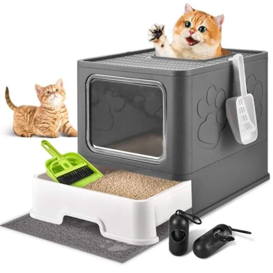 Covered Cat Litter Box with Litter Mat, Foldable Extra Large Dual Entry Adjustable Door, Drawer Design Enclosed Kitty Litter Bo
Covered Cat Litter Box with Litter Mat, Foldable Extra Large Dual Entry Adjustable Door, Drawer Design Enclosed Kitty Litter Bo