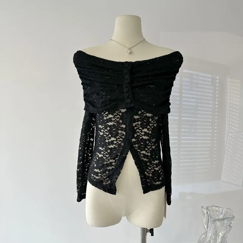Sexy Lace Off-the-shoulder Shirt For Women Long Sleeved Elegant Blouse Chic Sweet Elegant Two Short Shirts Blous
Sexy Lace Off-the-shoulder Shirt For Women Long Sleeved Elegant Blouse Chic Sweet Elegant Two Short Shirts Blous