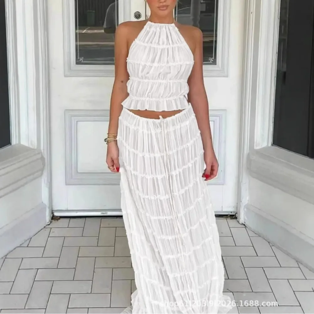 Women Boho Sexy Backless Matching Suit 2 Piece Beach Holiday Outfits Vintage Ruched Halter Cami Tops + Maxi Long Skirt Party
Women Boho Sexy Backless Matching Suit 2 Piece Beach Holiday Outfits Vintage Ruched Halter Cami Tops + Maxi Long Skirt Party