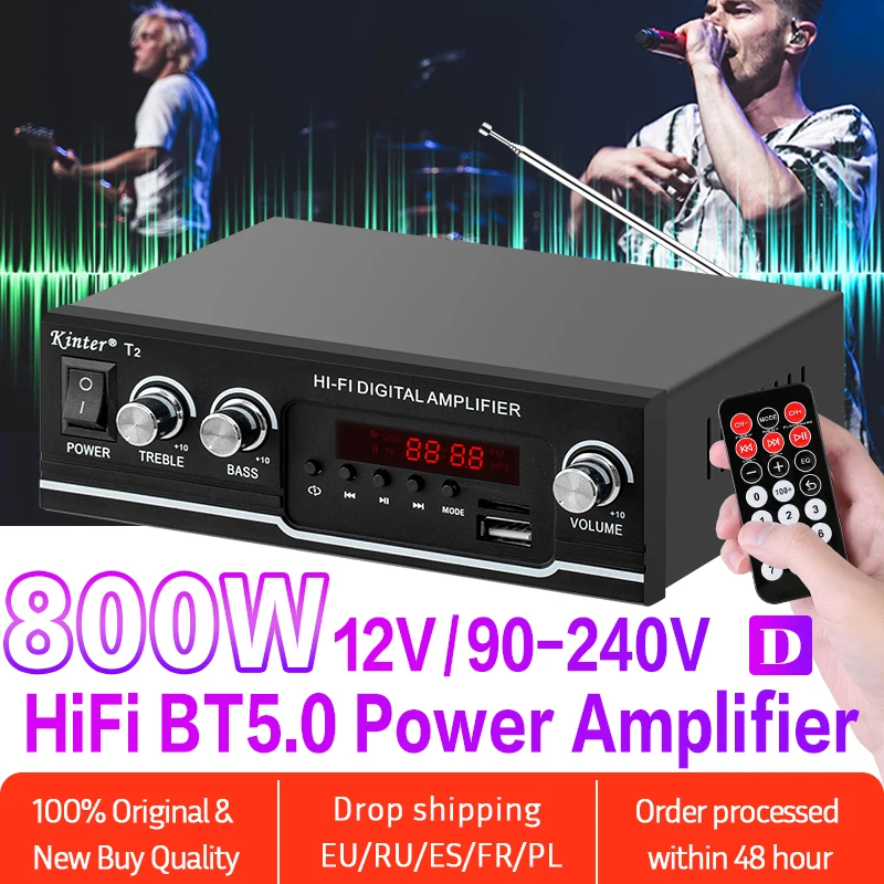 Домашние Цифровые усилители KINTER T2 AMP, аудиоусилители 12 В/110-240 В, мощный Bluetooth усилитель басов, Hi-Fi, FM, автомобильный музыкальный сабвуфер
Домашние Цифровые усилители KINTER T2 AMP, аудиоусилители 12 В/110-240 В, мощный Bluetooth усилитель басов, Hi-Fi, FM, автомобильный музыкальный сабвуфер
