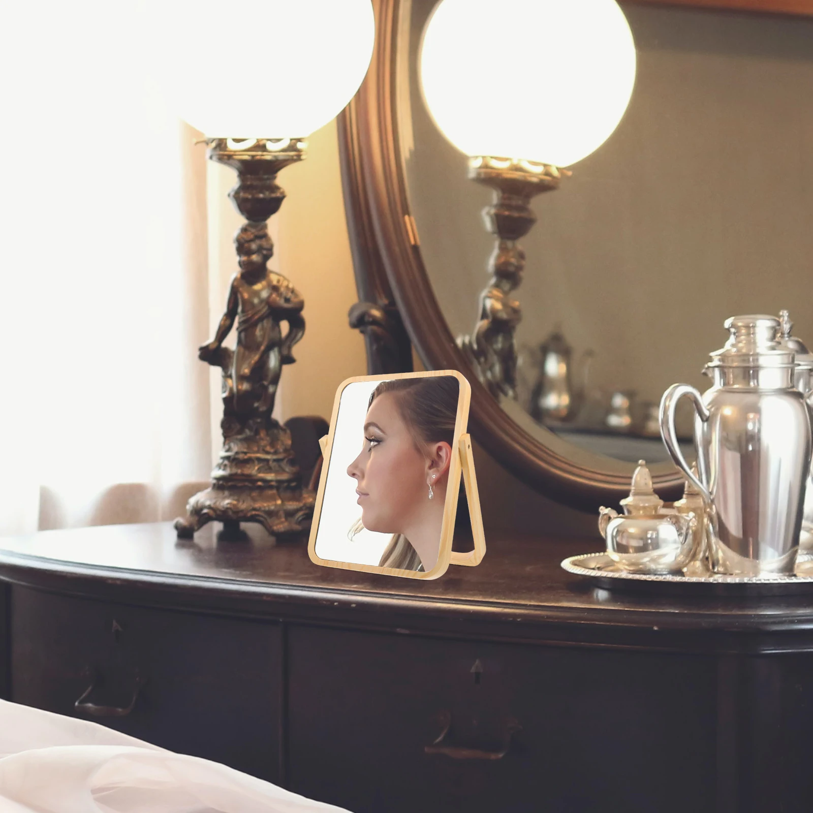 Wooden Vanity Mirror Single Sided Portable Makeup Rack Decor Bedroom Travel Rotation Mirror Girls Practical Durability
Wooden Vanity Mirror Single Sided Portable Makeup Rack Decor Bedroom Travel Rotation Mirror Girls Practical Durability