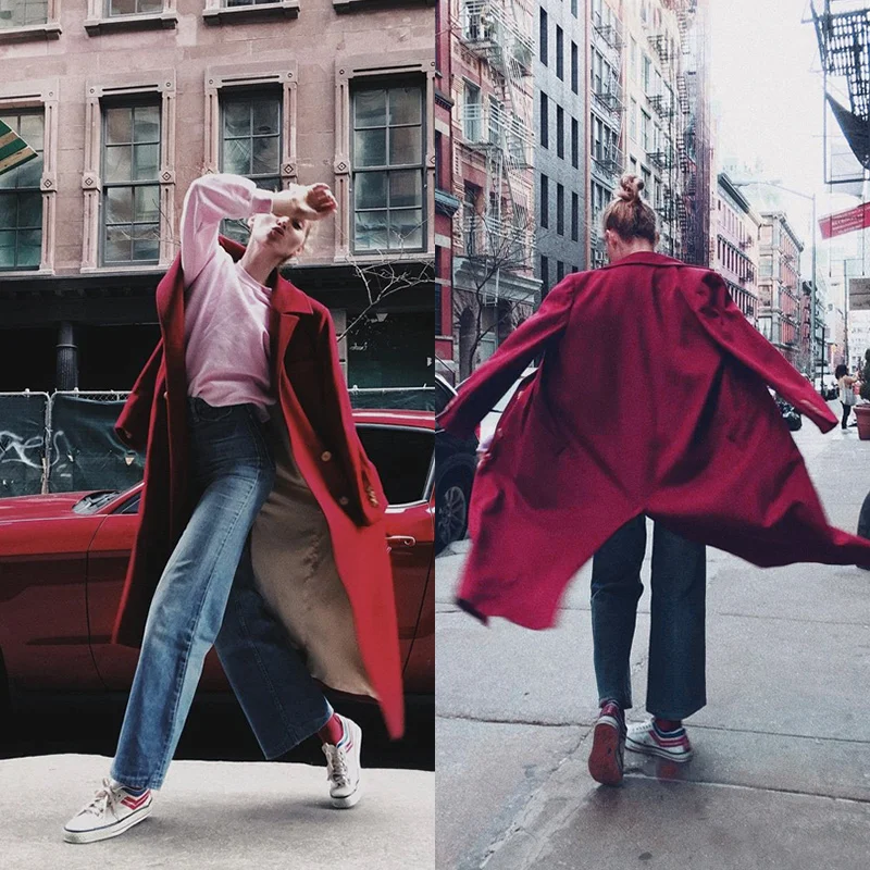 Wine Red Long Over-Knee Women's Coat Street Style Straight Cut Autumn Winter Outerwear Polyester Fiber Long Sleeve Double Button
Wine Red Long Over-Knee Women's Coat Street Style Straight Cut Autumn Winter Outerwear Polyester Fiber Long Sleeve Double Button