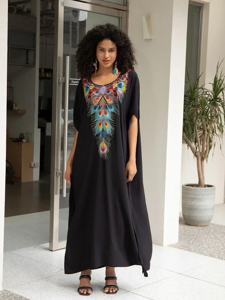 2024 Summer Black Women Short Sleeve Kaftan Dress Colorful Embroidered Robe House Robe Relaxed Moo Moo Dresses Outfit Q1661
2024 Summer Black Women Short Sleeve Kaftan Dress Colorful Embroidered Robe House Robe Relaxed Moo Moo Dresses Outfit Q1661