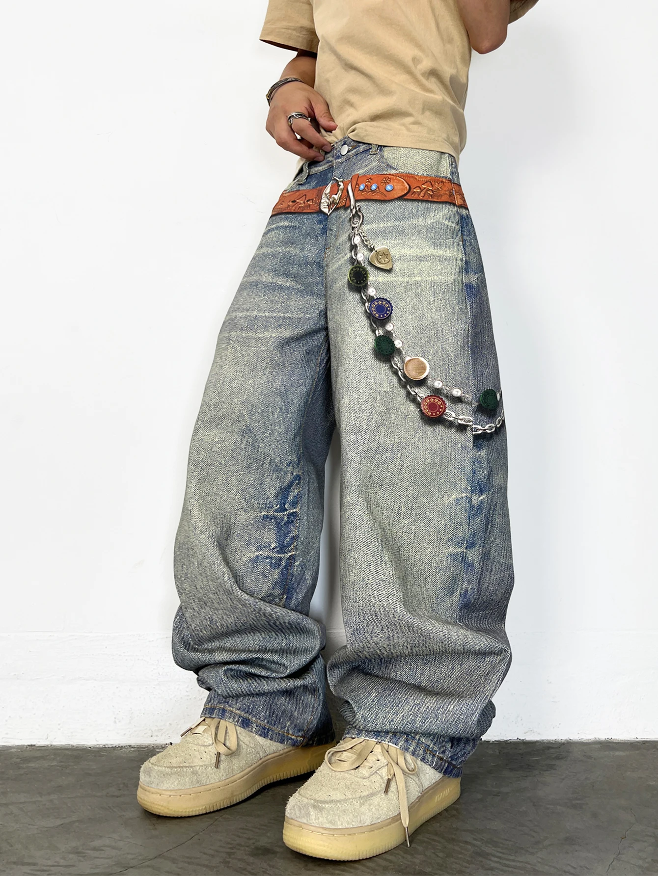 High-Street Niche Design Digital Print Baggy Men's Jeans, Retro And Stylish With Wide-Leg Pants,Belt And Accessories Not Include
High-Street Niche Design Digital Print Baggy Men's Jeans, Retro And Stylish With Wide-Leg Pants,Belt And Accessories Not Include