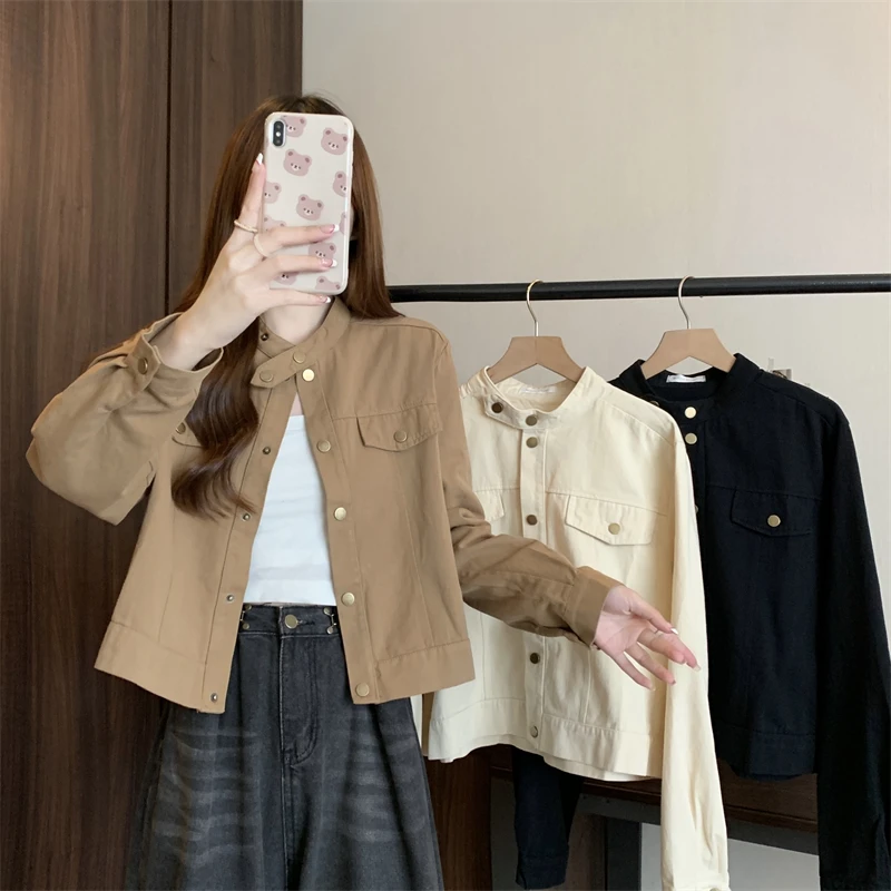 Cafe Brown Long Sleeve Stand Collar Short Jacket Women's plus Size Slimming Loose Fit Retro Style Trendy Outerwear Coat
Cafe Brown Long Sleeve Stand Collar Short Jacket Women's plus Size Slimming Loose Fit Retro Style Trendy Outerwear Coat