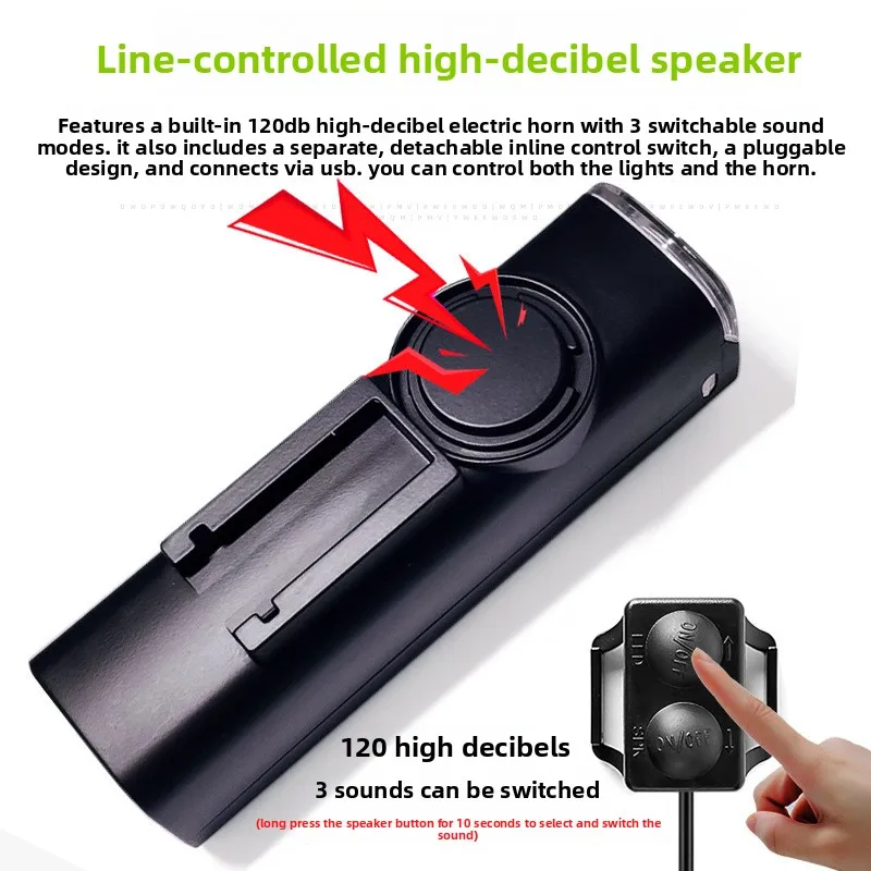 Перезаряжаемая USB-фара для велосипеда с звуковым сигналом - свет для ночной езды на горном велосипеде
Перезаряжаемая USB-фара для велосипеда с звуковым сигналом - свет для ночной езды на горном велосипеде