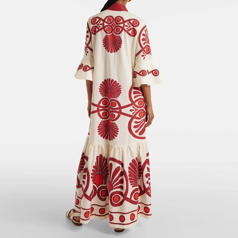 Robes Woman Geometric Print Party Dresses Spring Turn-down Collar Button Shirts Dress Sexy Flare Sleeve Loose Pleated Long Dress
Robes Woman Geometric Print Party Dresses Spring Turn-down Collar Button Shirts Dress Sexy Flare Sleeve Loose Pleated Long Dress