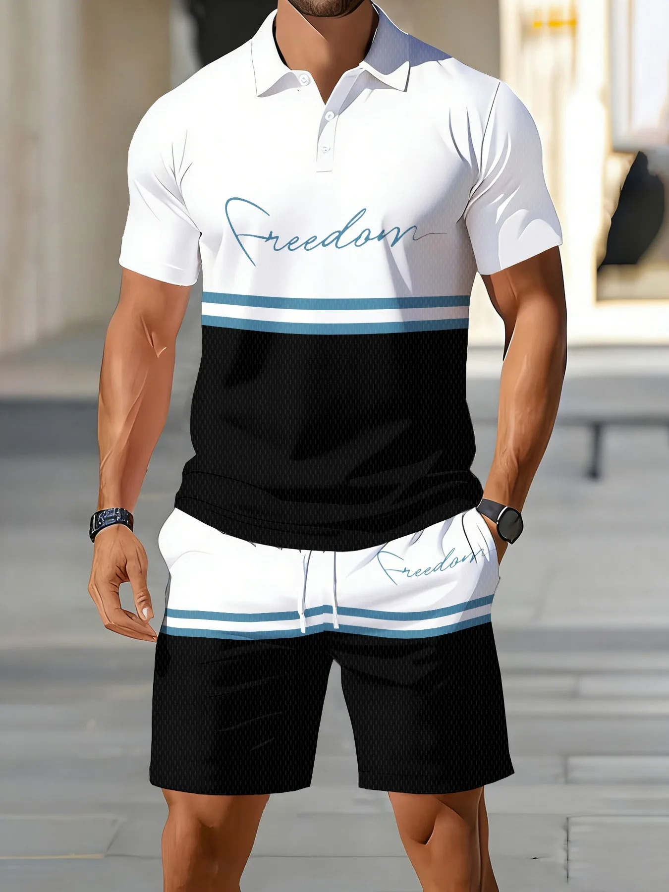 2026 Summer American Men's Short-Sleeved Polo Shirt Set - Street Fashion Soft and Comfortable 3D Letter Pattern Print
2026 Summer American Men's Short-Sleeved Polo Shirt Set - Street Fashion Soft and Comfortable 3D Letter Pattern Print
