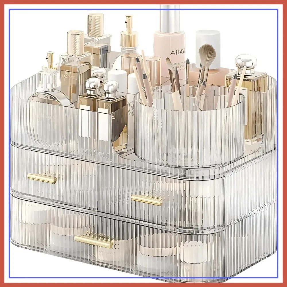 Large Capacity Makeup Organizer with Drawers & Rotating Brush Holder, Stackable Cosmetic Storage for Vanity Countertop, Clear
Large Capacity Makeup Organizer with Drawers & Rotating Brush Holder, Stackable Cosmetic Storage for Vanity Countertop, Clear