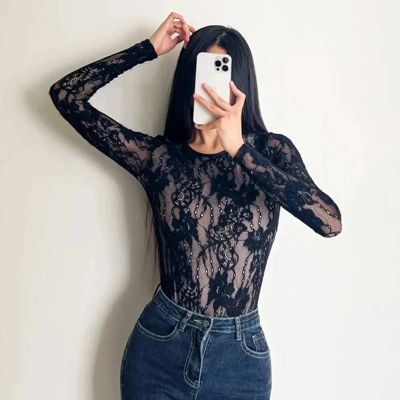 Women's Crew Neck Double Layer Long Sleeved Lace Bodysuit
Women's Crew Neck Double Layer Long Sleeved Lace Bodysuit