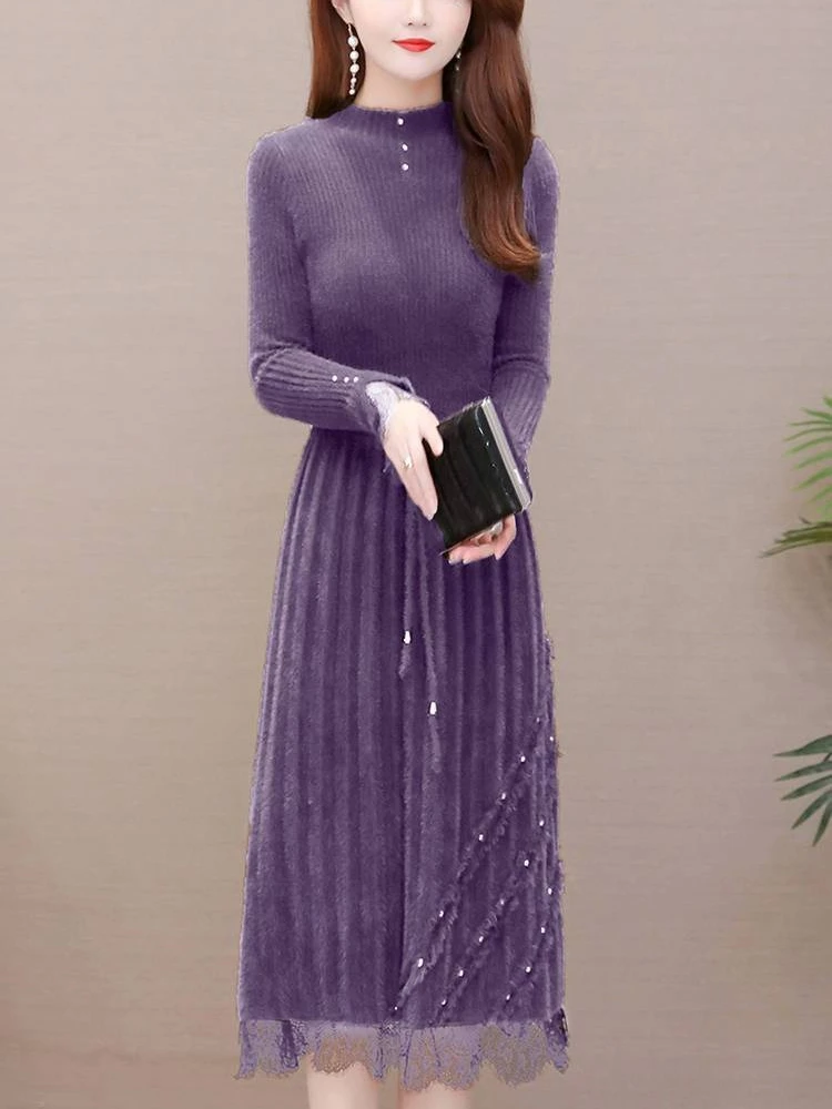 Half High Collar Female Knit Dress Pleated Purple Harajuku Beach Korean Fashion Elegant Luxury Aesthetic Women's Crochet Dresses
Half High Collar Female Knit Dress Pleated Purple Harajuku Beach Korean Fashion Elegant Luxury Aesthetic Women's Crochet Dresses