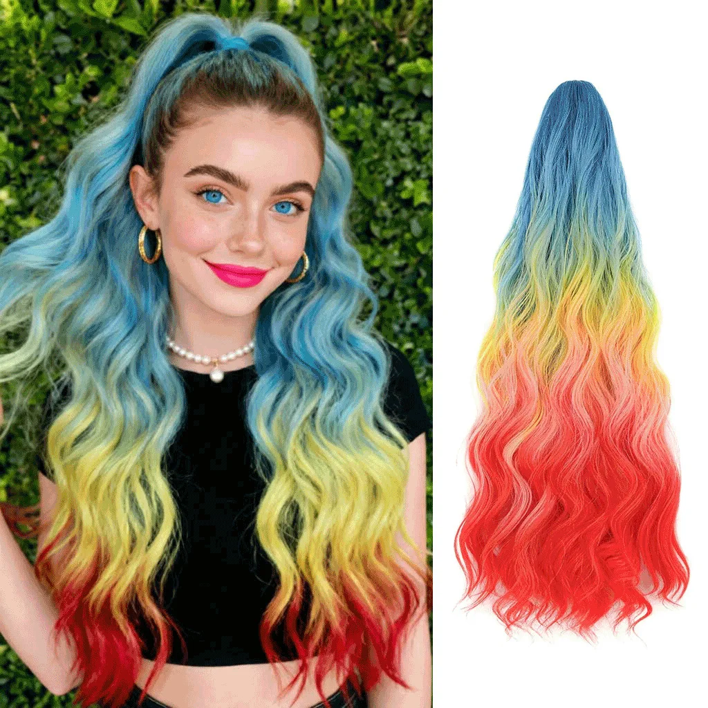 26inch 190g Rainbow Ponytail Fluffy Synthetic Large Claw Clip Gradient Colored Wig Ponytail For Miss Women
26inch 190g Rainbow Ponytail Fluffy Synthetic Large Claw Clip Gradient Colored Wig Ponytail For Miss Women