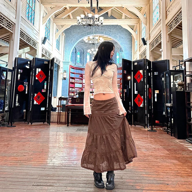 Low Waist Brown Lace Splicing Half Skirt Women's Summer New Style Vintage Gingham Pleated Long Skirt Versatile Loose Fit
Low Waist Brown Lace Splicing Half Skirt Women's Summer New Style Vintage Gingham Pleated Long Skirt Versatile Loose Fit