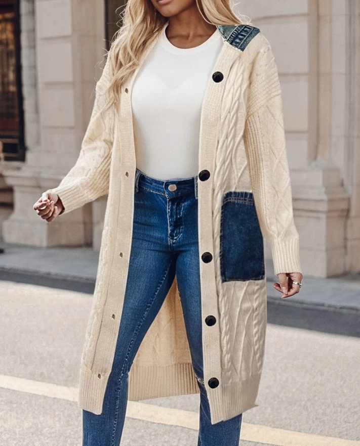 2024 Fashion Women's Diamond Texture Knitted Long Button Denim Patch Hoodie Hot Selling Cardigan
2024 Fashion Women's Diamond Texture Knitted Long Button Denim Patch Hoodie Hot Selling Cardigan