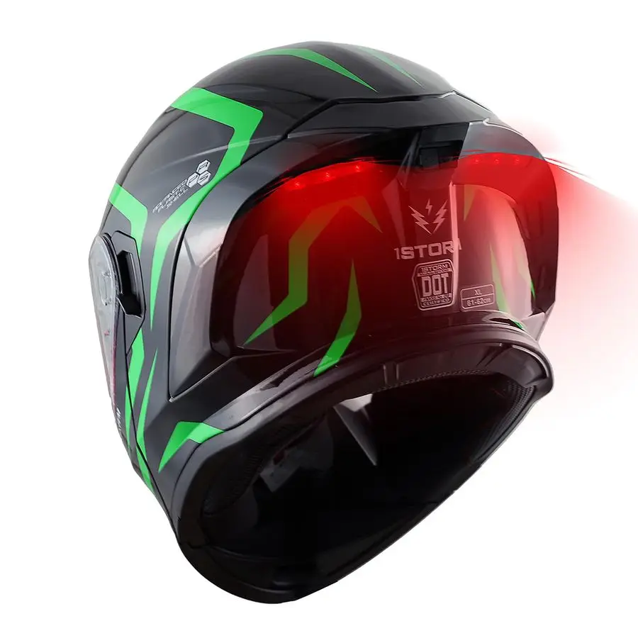 New Motorcycle Bike Modular Full Face Helmet Dual Visor Sun Shield with Rechargeable LED Tail Light LEDX90 Arrow Green
New Motorcycle Bike Modular Full Face Helmet Dual Visor Sun Shield with Rechargeable LED Tail Light LEDX90 Arrow Green